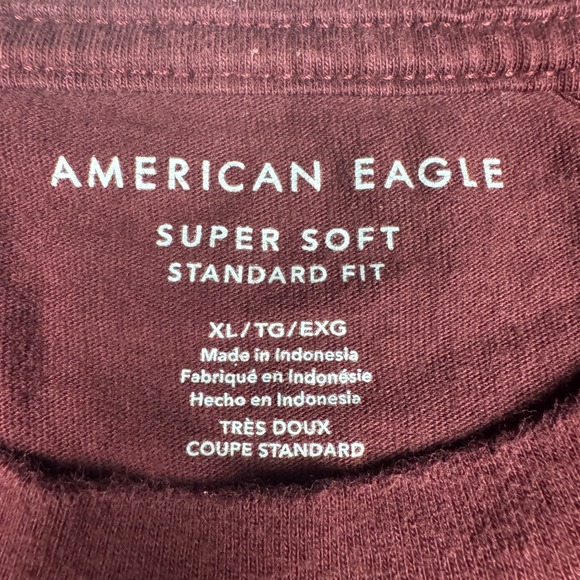 American Eagle Super Soft Standard Fit Mens T-Shirt XL Burgundy Short Sleeve Tee - Picture 2 of 7